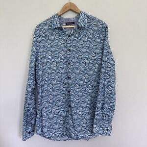 Lords of Harlech Men’s Blue Book Print Button Down Shirt US Size Large